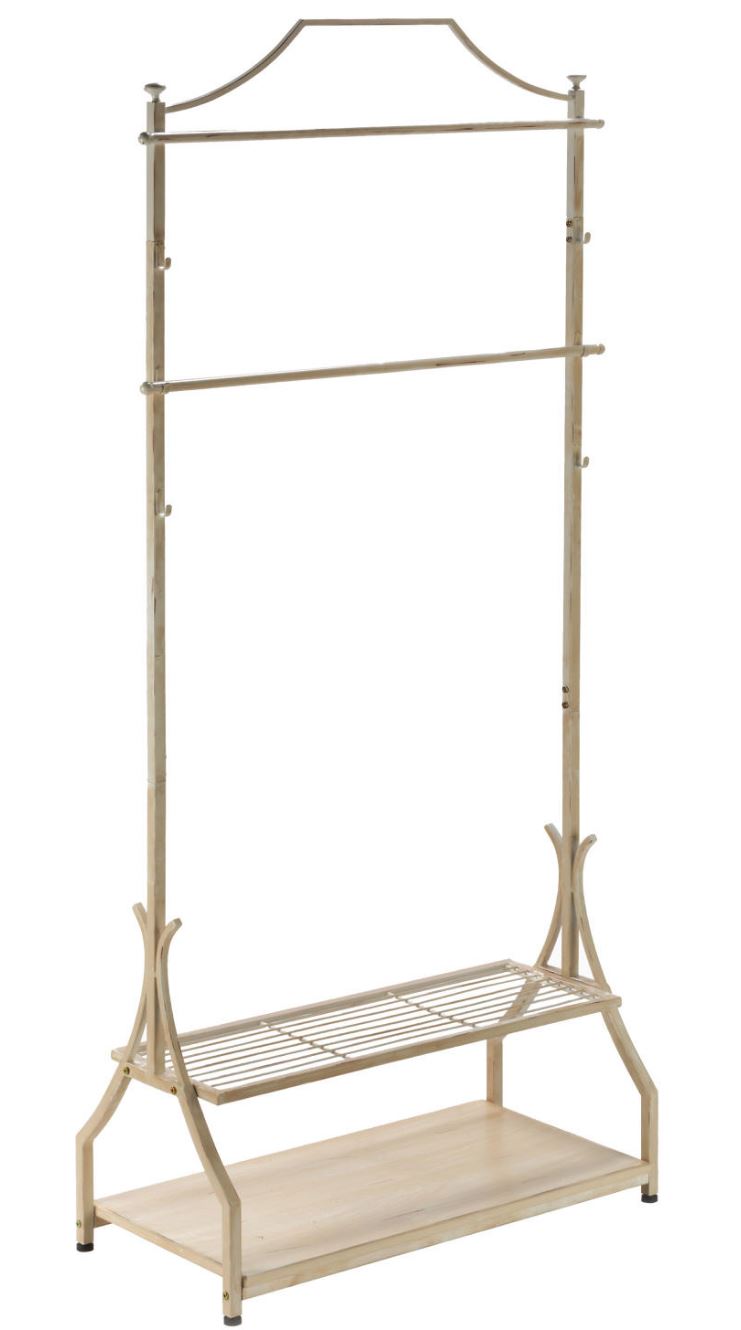 Clothing Rack - Cream Metal Rack with Wood Veneer Base